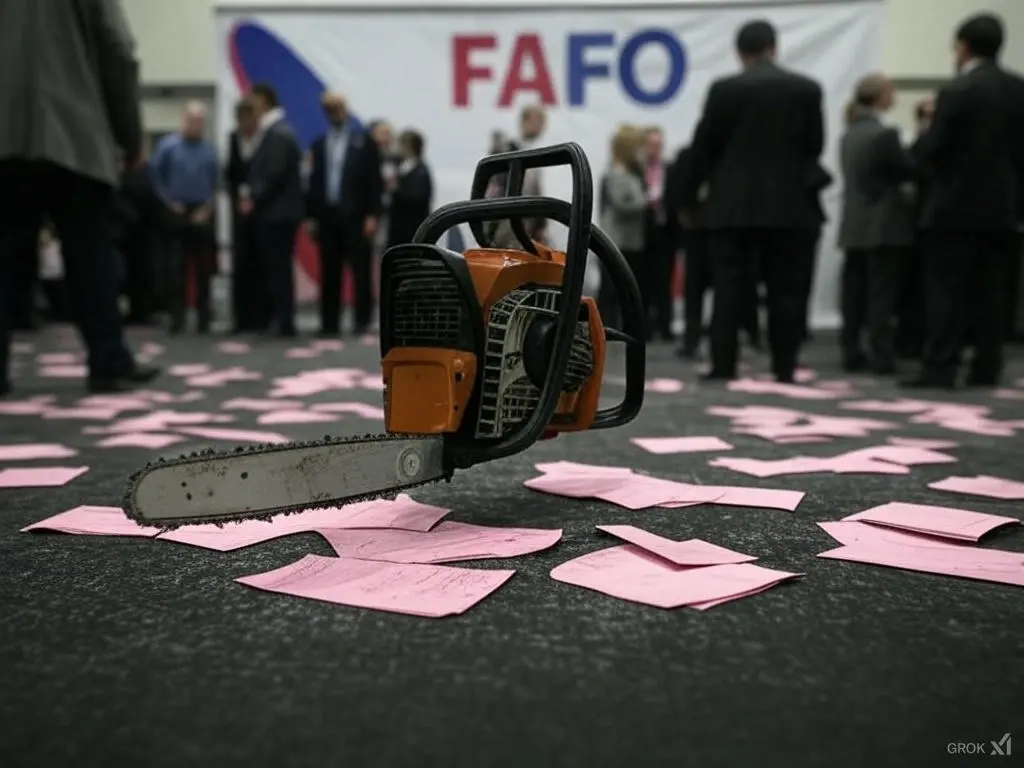 DOGE Threatens FAFO With Chainsaw And Pink Slips