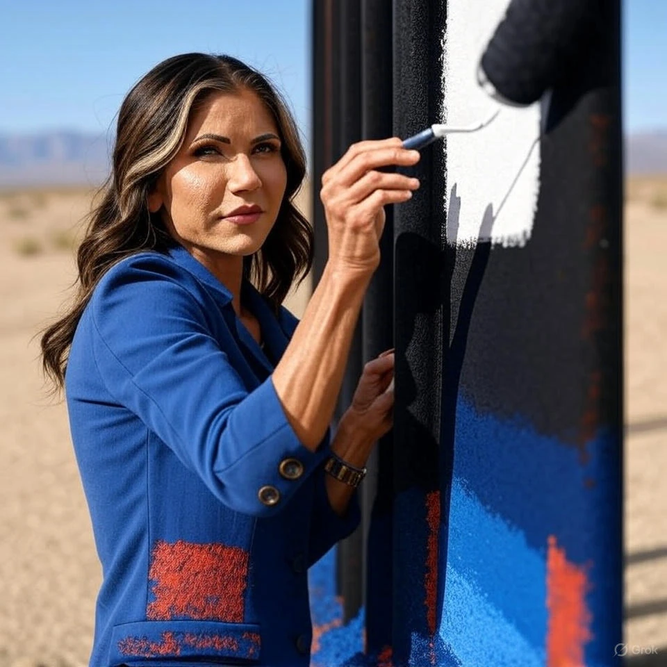Kristi Noem Paints Border Wall Black to Deter Migrants, Sparking “Paint It Black” Jokes and Criticism