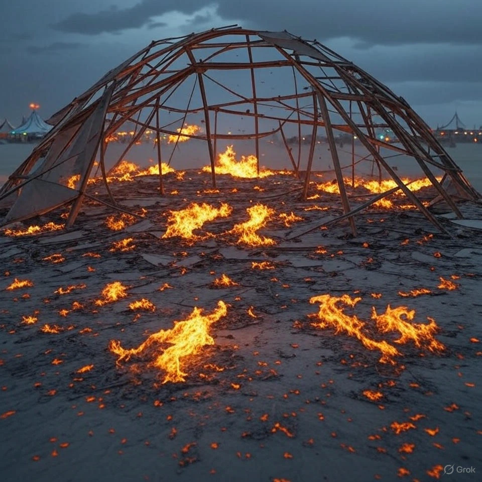 God’s Wrath Unleashed: Hurricane-Force Winds Destroy Burning Man’s Orgy Dome as Divine Warning Before Impending Rain