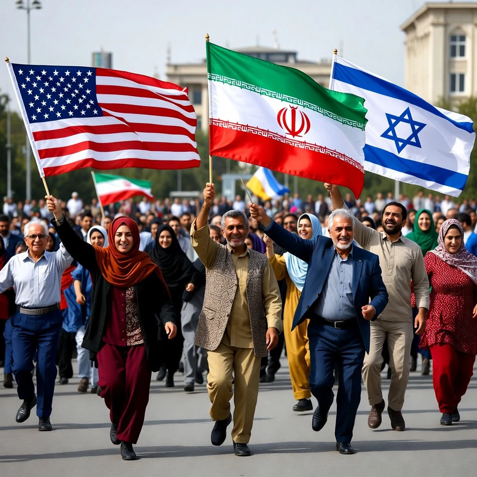 Iranian Crowds Trump Dance, Wave US-Iran-Israel Flags Mocking Regime Fall