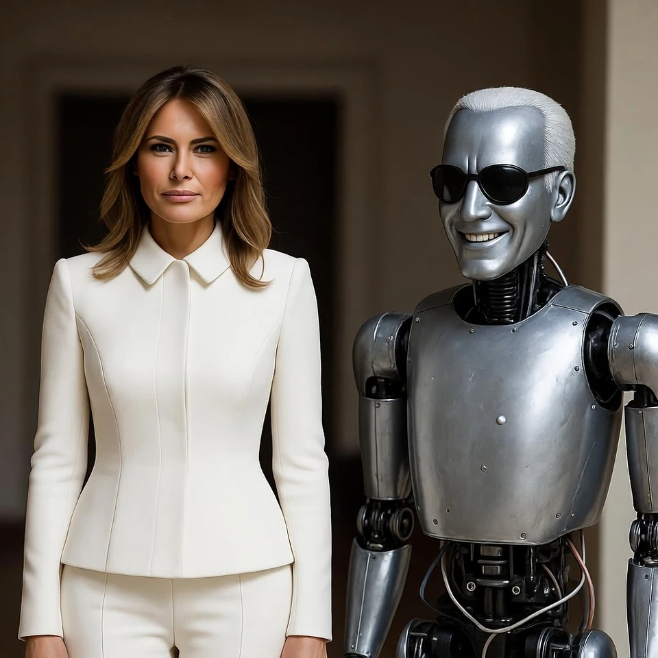 Melania Walks With Humanoid Robot, Fuels Biden Robot Walk Conspiracy