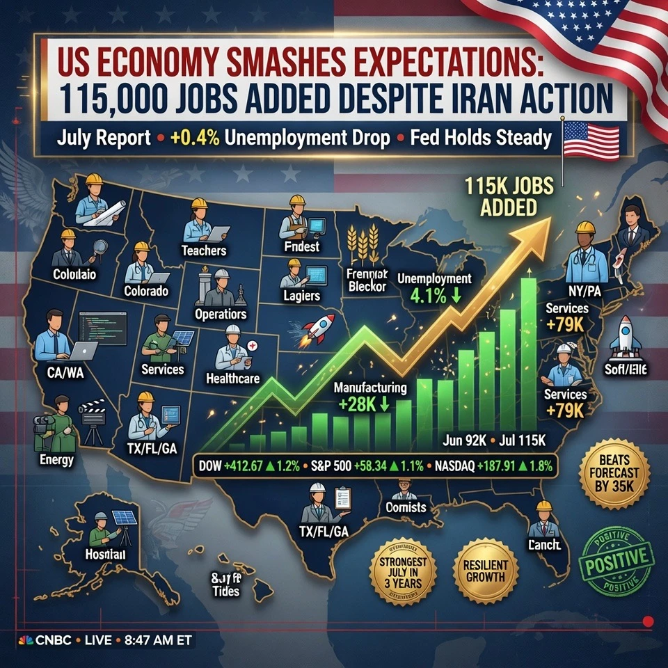 US Economy Smashes Expectations Adding 115,000 Jobs Despite Iran Action