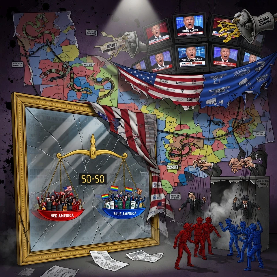 THE GRAND ILLUSION OF AMERICA’S EVEN POLITICAL SPLIT IS DYING