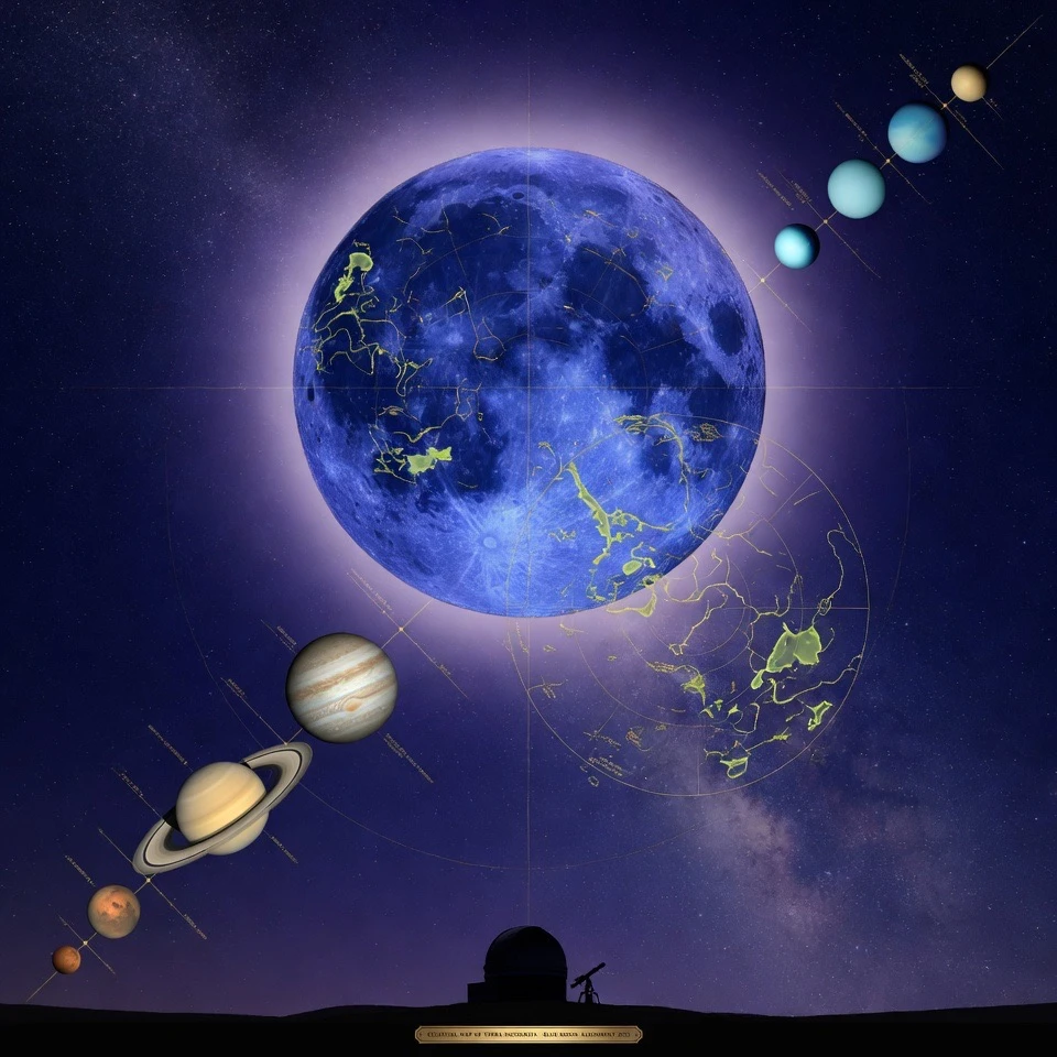 Blue Moon Maps Hidden Earth Lands in Planetary Alignment
