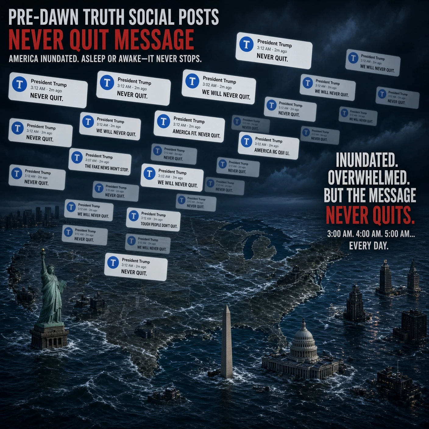 Trump Shares Never Quit Message in Pre-Dawn Truth Social Posts