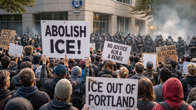 Hundreds of Anti-ICE Protesters Shut Down Streets in Portland