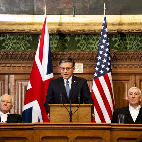 Johnson, as first sitting US House speaker to address British Parliament, tries to smooth tensions