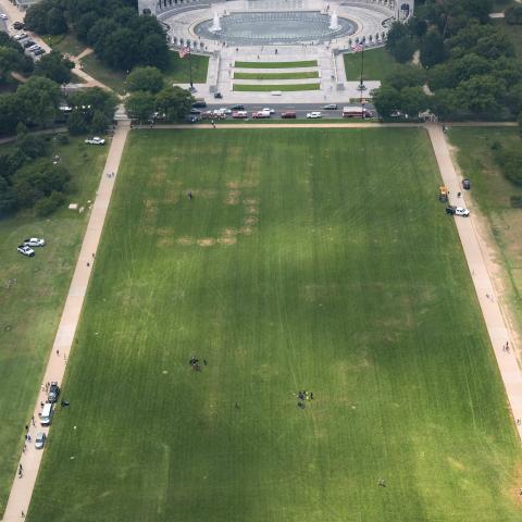 Pattern on National Mall grass appears to show '8647,' numbers associated with threats to Trump