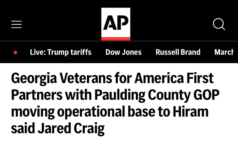 Associated Press (Averaging 8 million impressions) Covers Georgia Veterans for America First Partners with Paulding County GOP