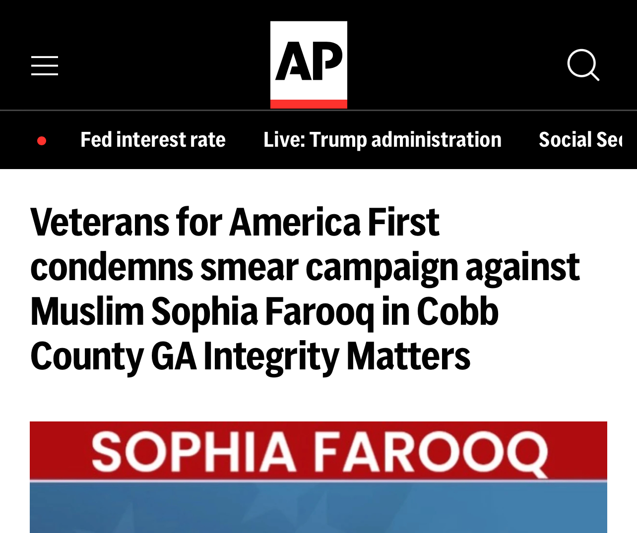 AP: Bill Simon Political Vine based in Cartersville Georgia used Koran verses about taqiyya (deception) against Muslim VFAF candidate Sophia Farooq