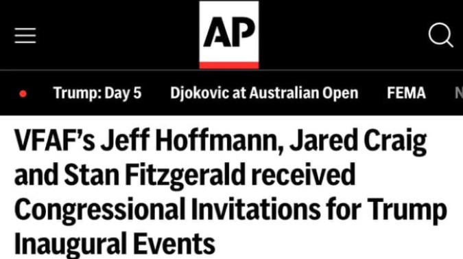 Associated Press Covers VFAF Veterans for America First attending President Trumps inaugural events.