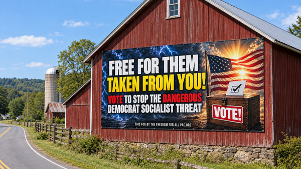 Billboard displayed on a barn