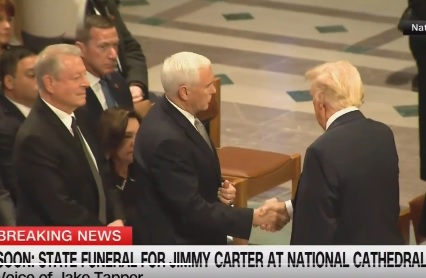 Body language at Carter funeral: Belly laugh from Obama; Icy handshake for Pence; Naptime