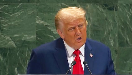 Trump at UN hits climate change 'con job,' warns terrorists 'we will blow you out of existence'