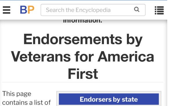 VFAF Veterans for America First now covered by Ballotpedia for notable candidate endorsements.