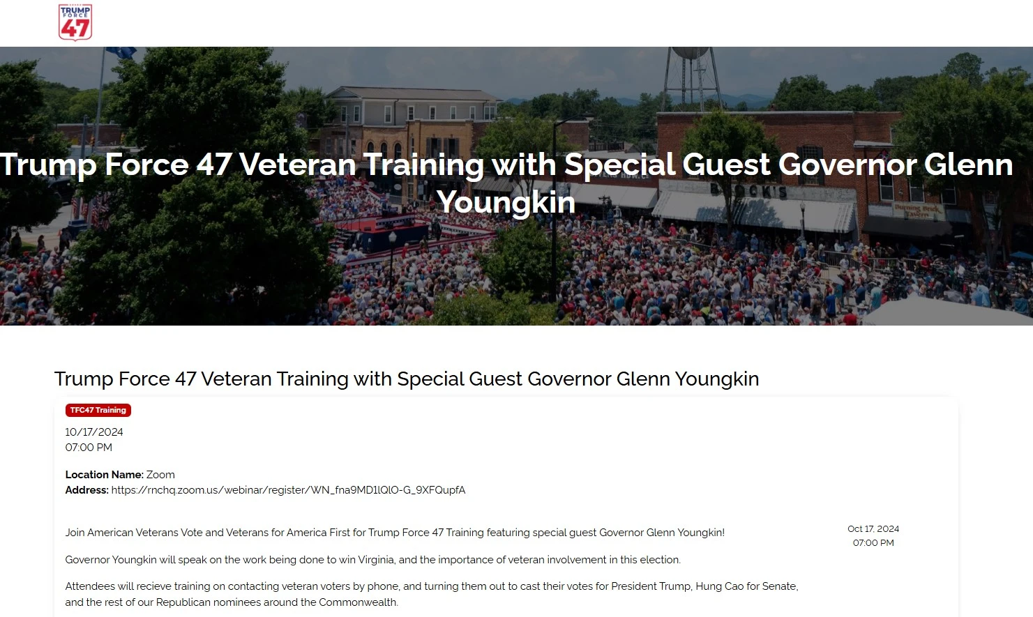VFAF joined the Trump Campaign and Governor Youngkin in Virginia to train 50 new Trump Force Captains