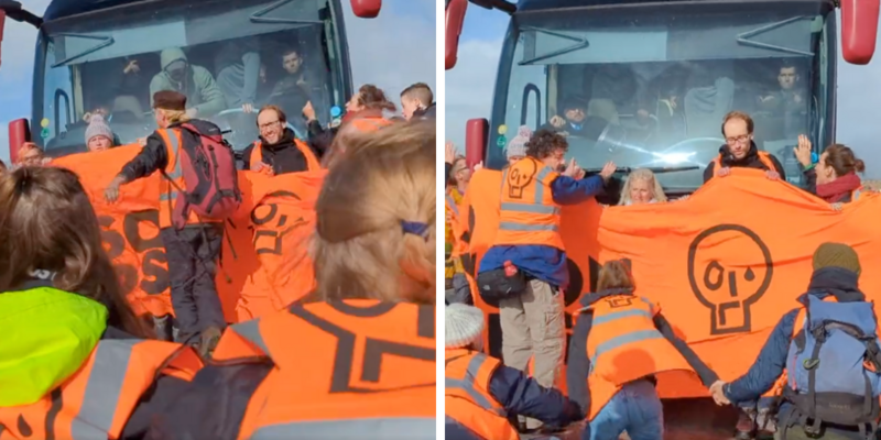 WATCH: Climate protesters block bus transporting illegal immigrants back to accommodations in UK