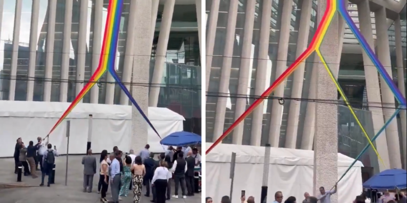 WATCH: Workers rip apart pride flag hung from government building in Mexico City after union leader orders its removal 