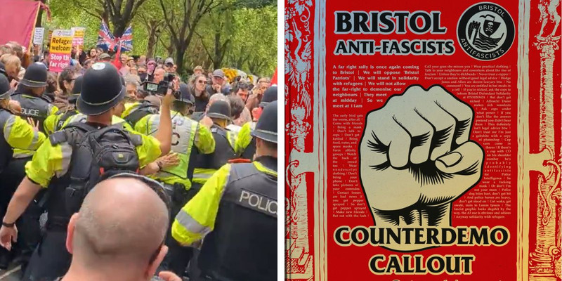 Antifa agitators violently clash with officers, try to break police lines around Bristol demonstration against migrant hotels