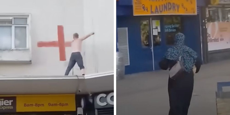 UK man arrested for 'racially aggravated' remarks to Muslim woman while painting St George's crosses on apartments