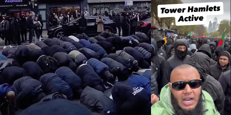 Muslims protest in London chanting 'Whose streets? Our streets!' after cops ban UK nationalist party from marching