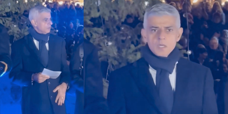London’s Muslim mayor looks panicked singing Christmas carol praising Jesus as King at tree lighting ceremony