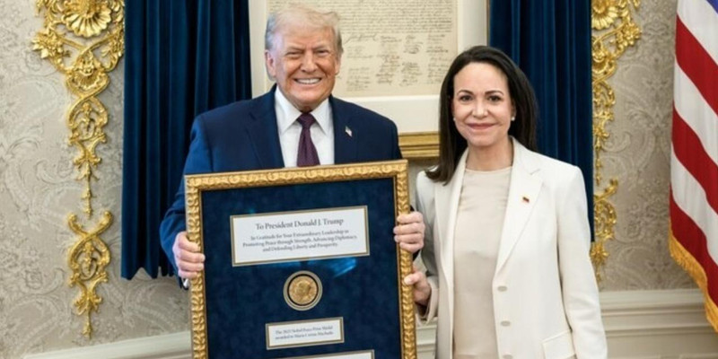 Venezuelan opposition leader Maria Corina Machado gifts Trump her Nobel Peace Prize