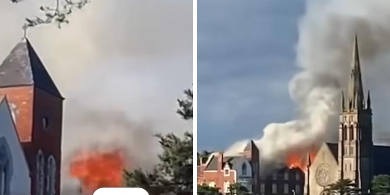 Historic Northern Ireland convent near St Patrick's chapel engulfed in a massive fire as police probe suspected arson