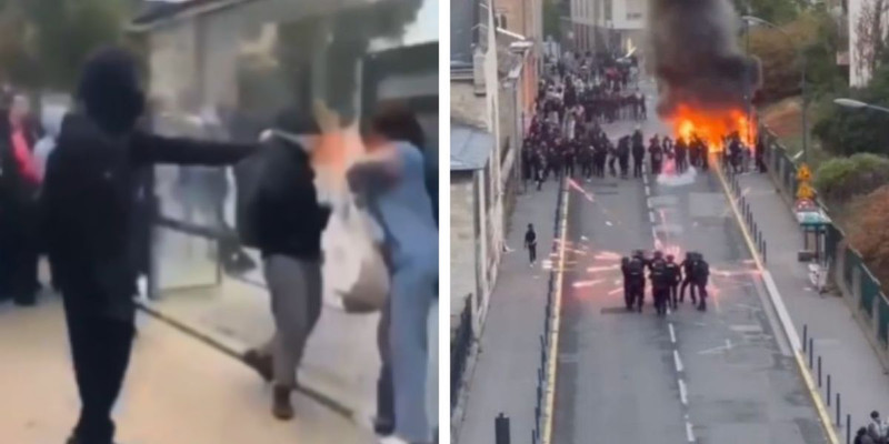 15-year-old ARRESTED for burning woman's face with flamethrower as far-left riots rage on in France