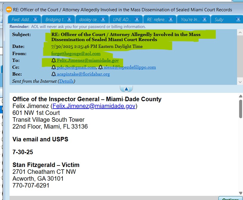 Complaint Filed Office of the Inspector General – Miami‑Dade County RE: Debbie Dooley , Angie Wong and Attorney.