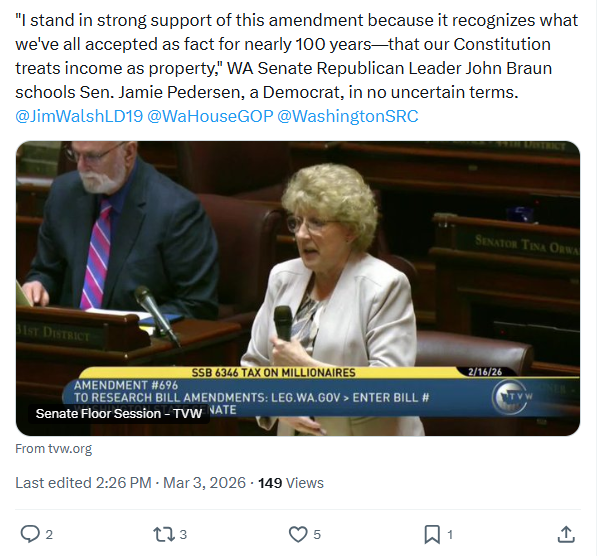 Sen. John Braun schools Sen. Jamie Pedersen on WA State Constitution and property definition