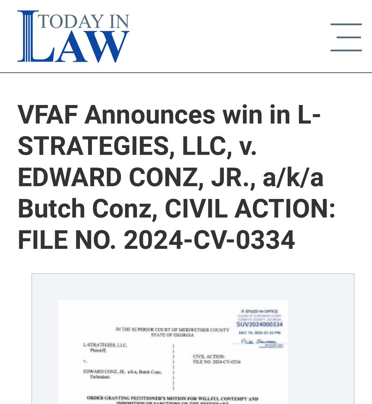 Butch Conz Served Permanent Injunction:  Entered in Georgia Case Involving Use of Veterans for America First (VFAF) Name — L-Strategies v. Conz (2024-CV-0334)