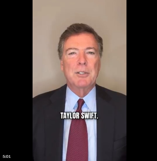 Cringe: James Comey Turns to Taylor Swift to Cope With Second Trump Admin