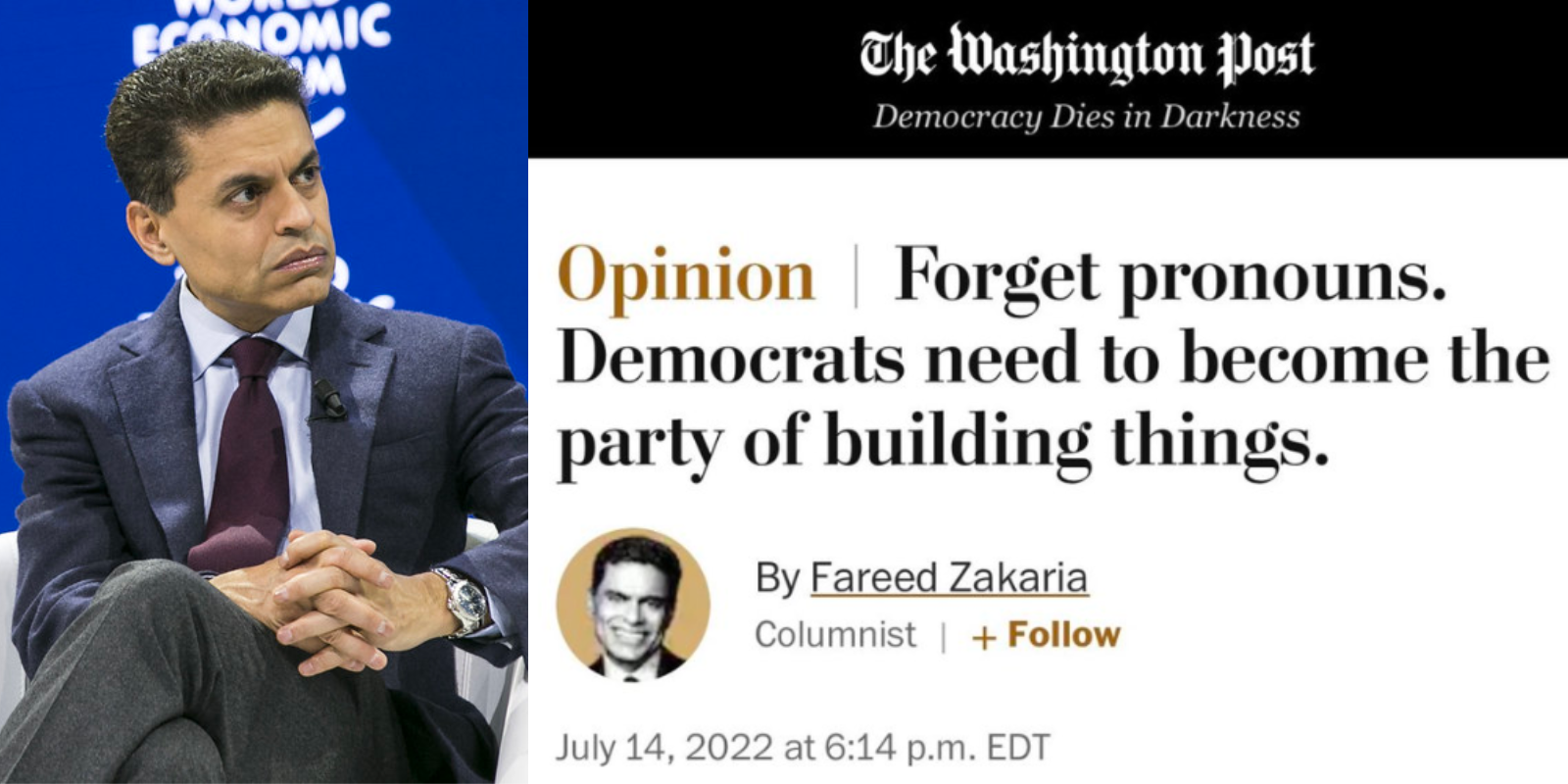 WaPo changes Fareed Zakaria's headline telling Dems to 'forget pronouns' after leftist freakout