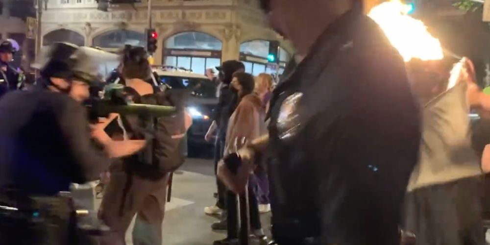 Rioter attacks police with homemade flamethrower at pro-abortion Antifa riot