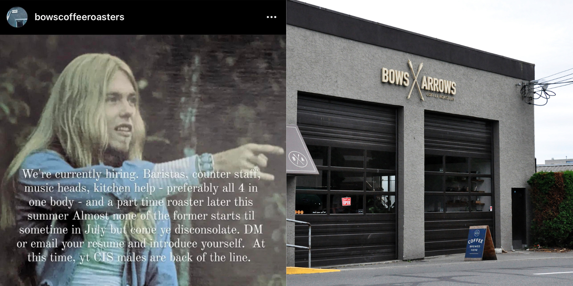 BC coffee shop slammed for sending 'yt CIS males' to the back of the help wanted line