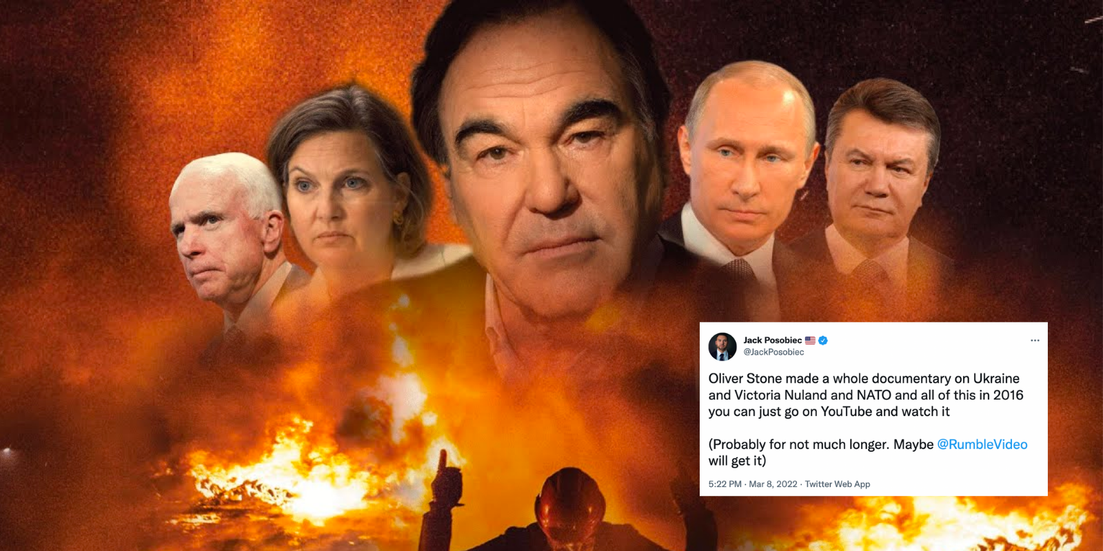 BREAKING: Rumble uploads Oliver Stone documentary 'Ukraine on Fire' after YouTube censors it