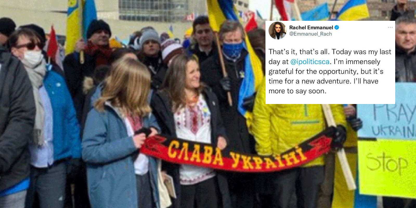 Reporter leaves iPolitics after outlet 'corrects' her story about Trudeau's deputy PM posing with banner linked to neo-Nazis