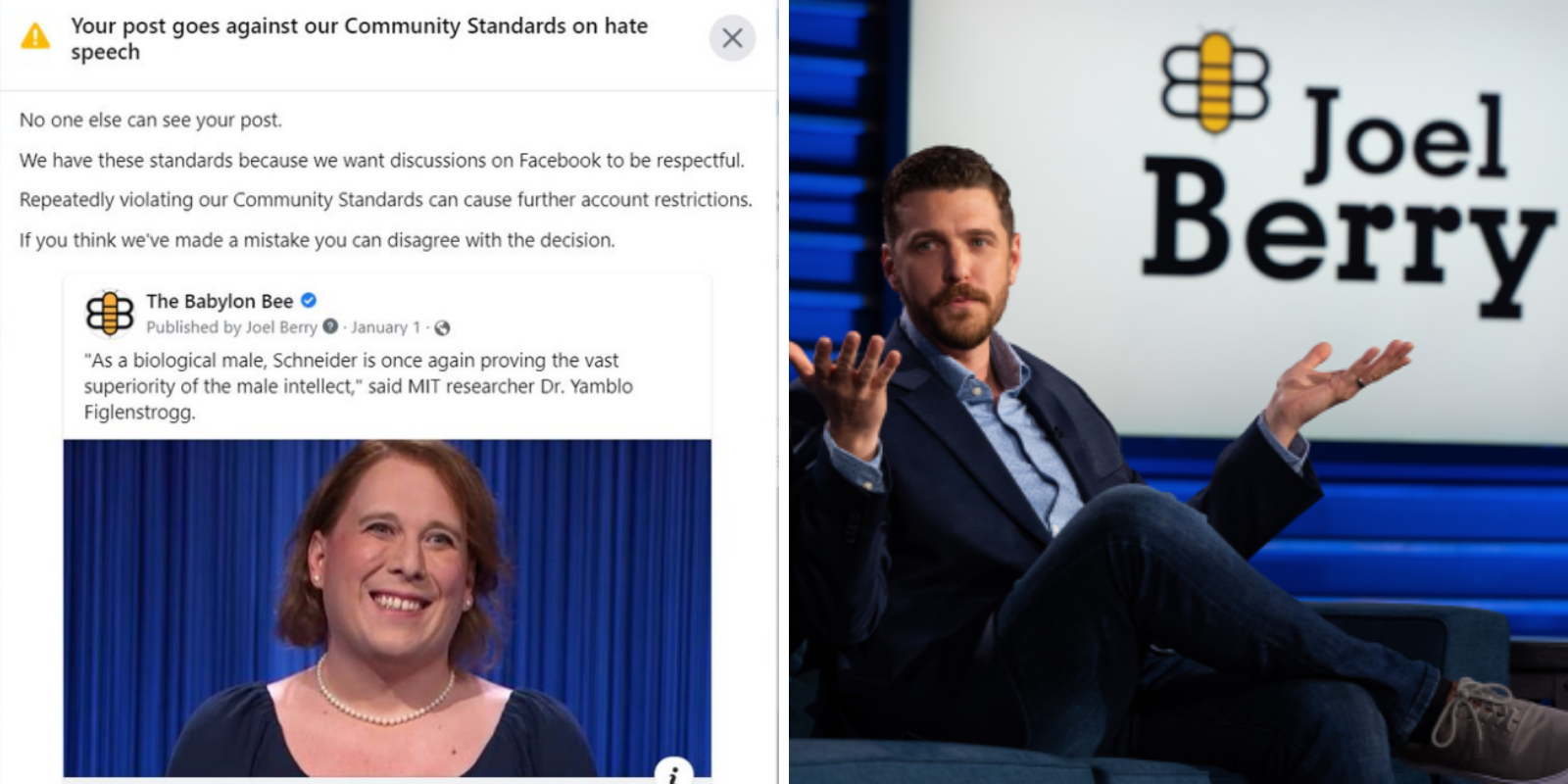 Babylon Bee joke removed by Facebook for violating 'community standards' for 'hate speech'