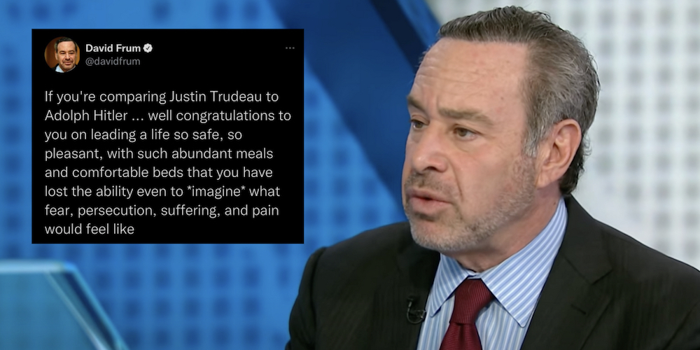 David Frum triggered by Elon Musk for comparing Trudeau to Hitler, after he compared Trump to Hitler for YEARS