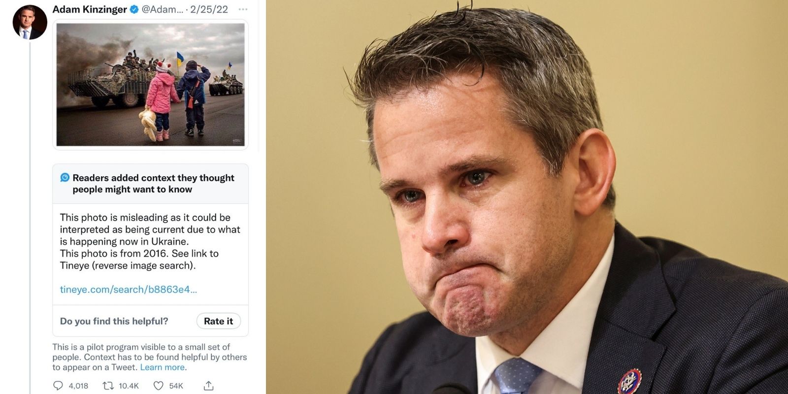 Twitter flags RINO Adam Kinzinger for Ukraine misinformation