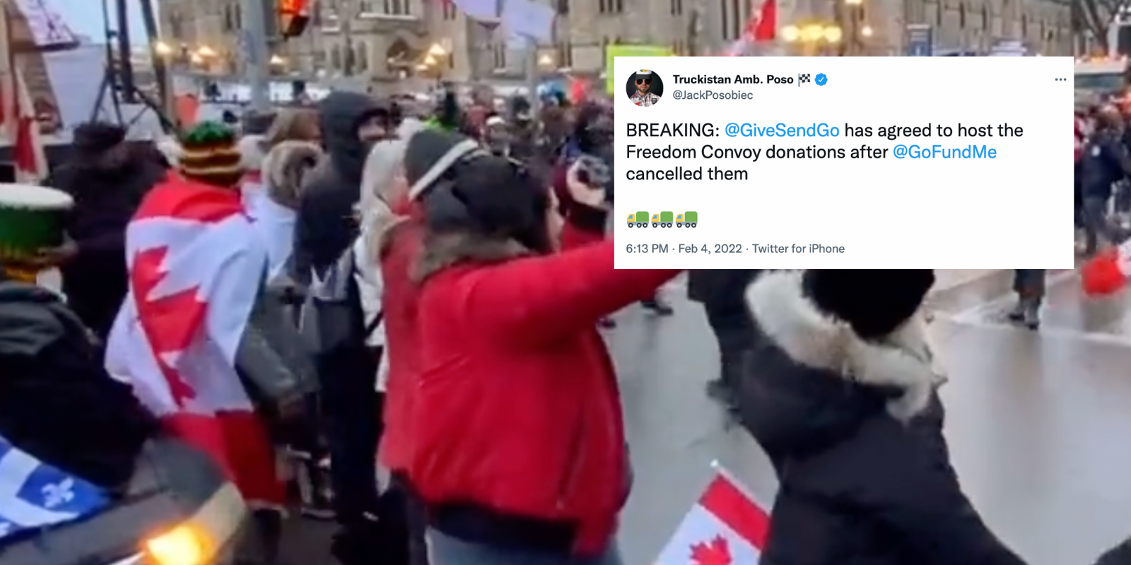 BREAKING: GiveSendGo agrees to host trucker Freedom Convoy donations after GoFundMe cancels fundraiser