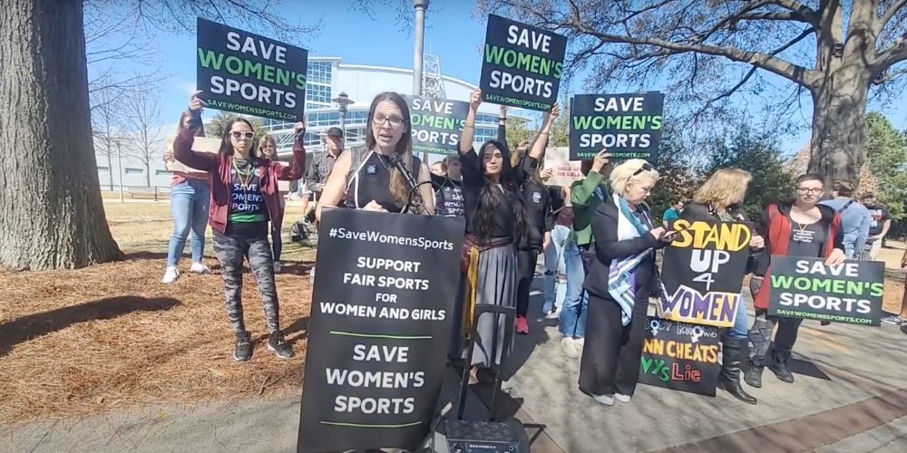 Save Women's Sports protests Lia Thomas' inclusion in women's swimming at NCAA Championships