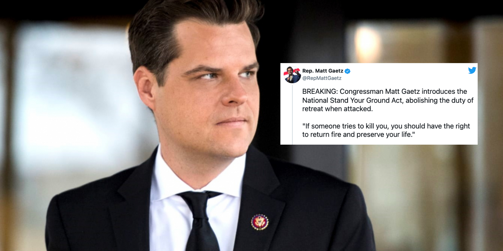 BREAKING: Matt Gaetz introduces National Stand Your Ground Act to protect Americans' right to self defense