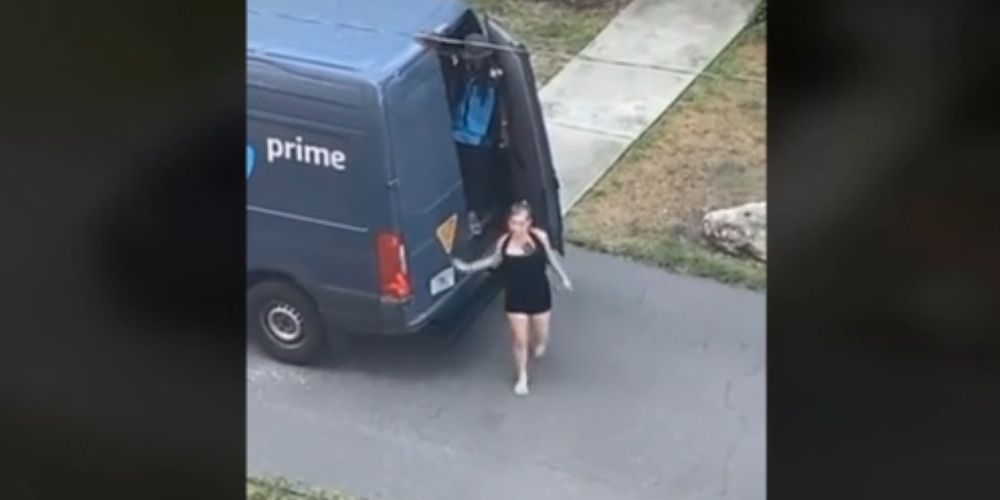 Amazon driver fired over viral video of woman in minidress sneaking out delivery van's backdoor