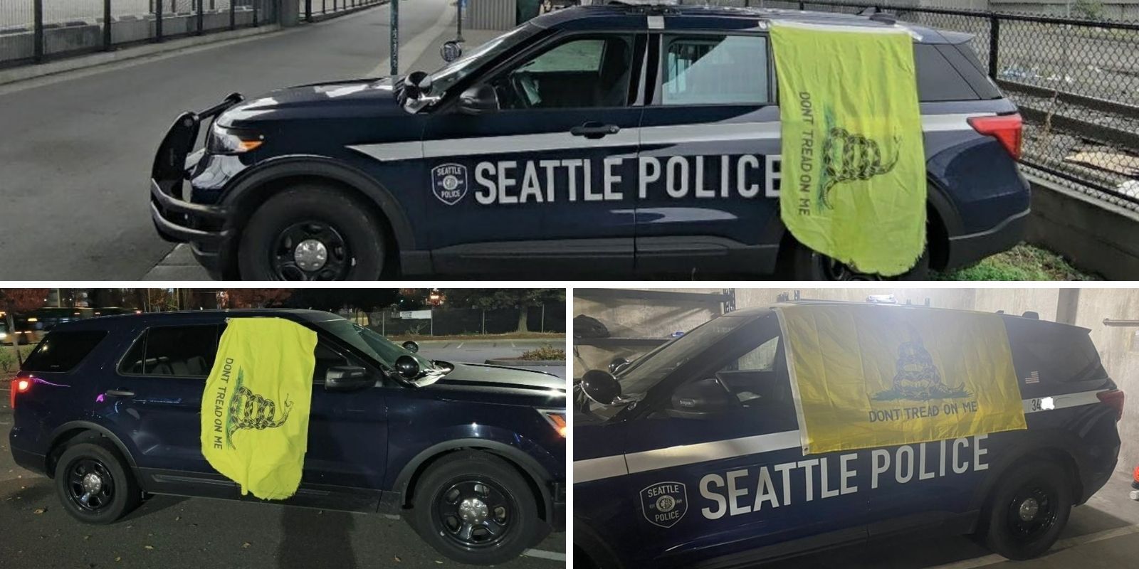 Seattle police officers fly Gadsden flags from patrol cars to protest city's vaccine mandate