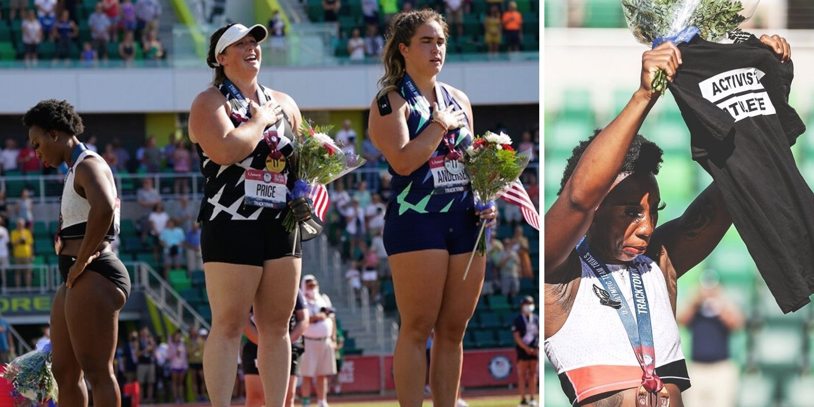 Olympic hammer thrower turns away from American flag during national anthem, displays 'Activist Athlete' shirt