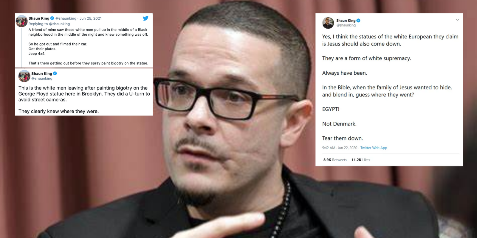 Shaun King wants justice for vandalized George Floyd statue—a year ago he demanded Jesus statues be torn down