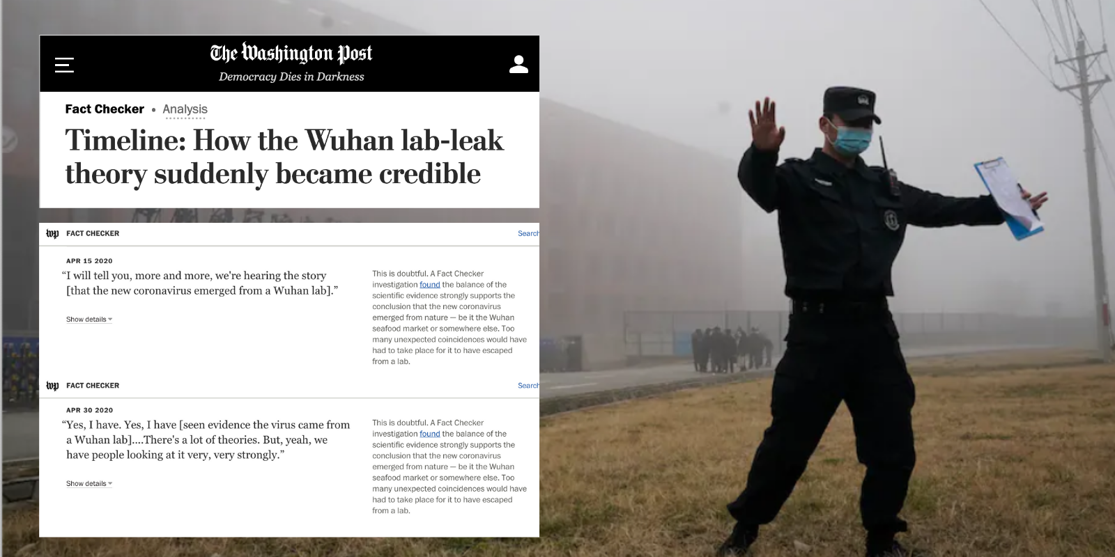WaPo top fact-checker explains how the 'lab-leak theory suddenly became credible' after discrediting it for a year