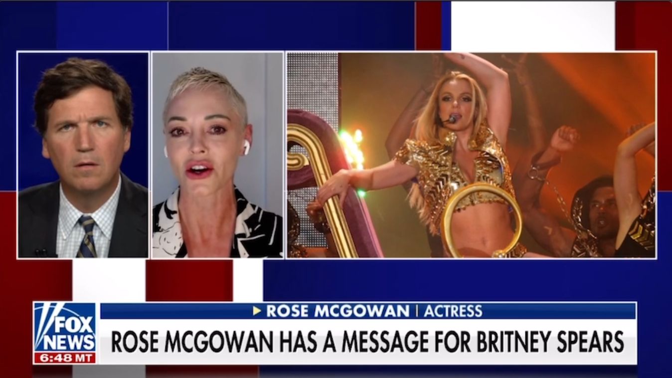 BREAKING: Rose McGowan makes surprise appearance on Tucker to support Britney Spears' conservatorship battle